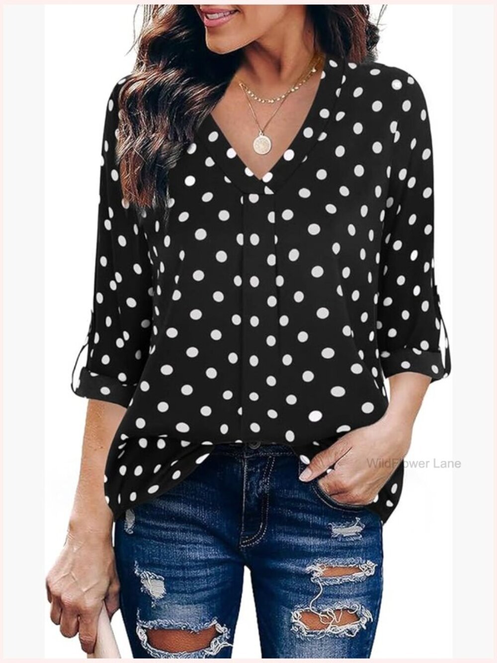 Dressy Casual 3/4 Sleeve V-Neck Blouse for Work Office